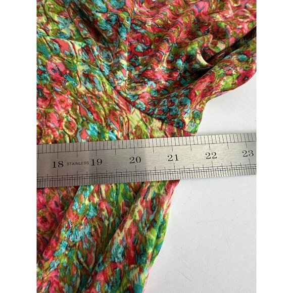 Anne Klein Womens Faux Wrap Blouse L Multicolor 3/4 Sleeve Abstract Peacock Work - Picture 13 of 15
